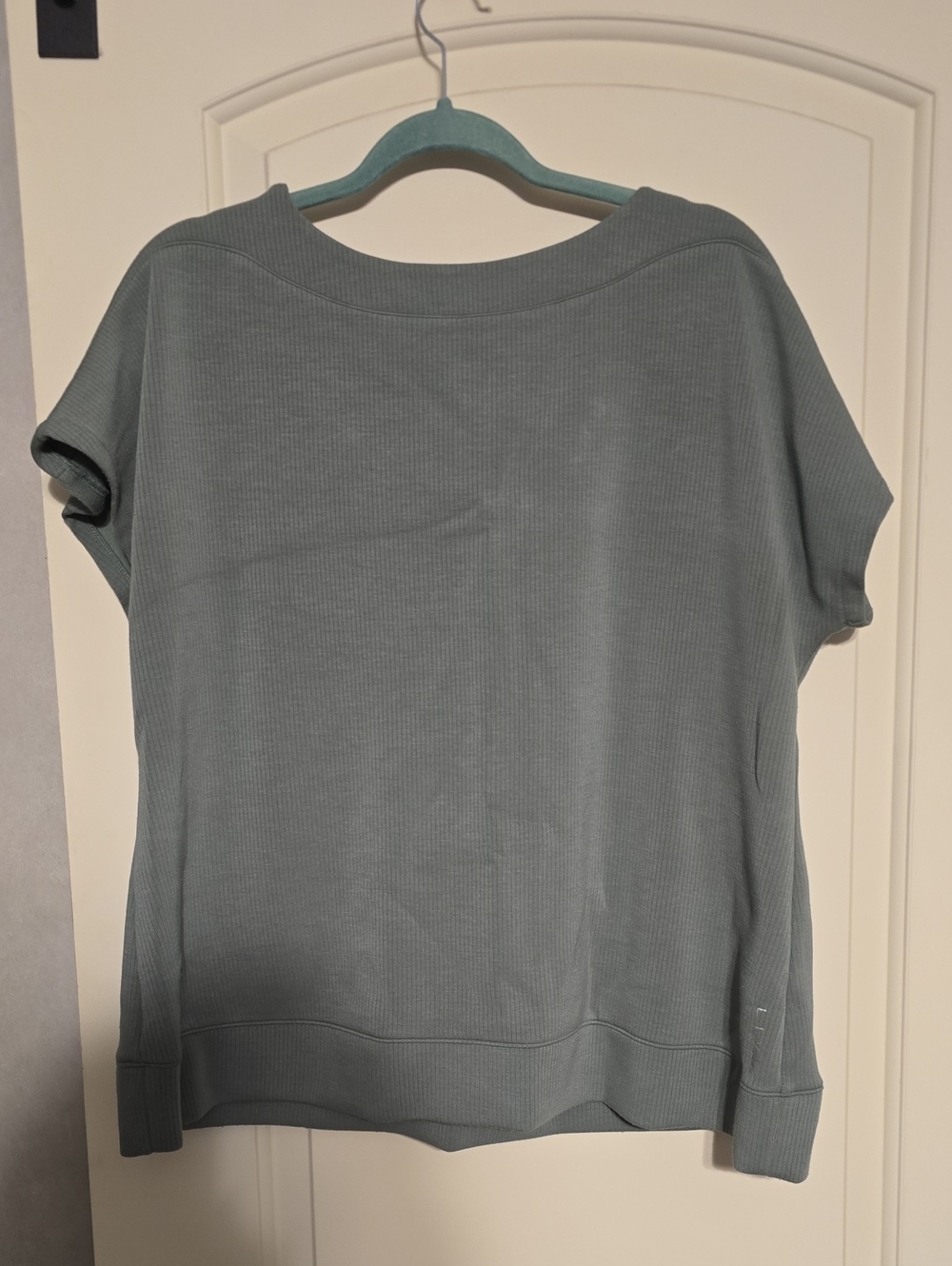 Livi By Lane Bryant Short Sleeve Ribbed Boatneck Top in Sage Green